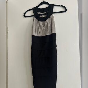 Black and silver high neck body-con dress
